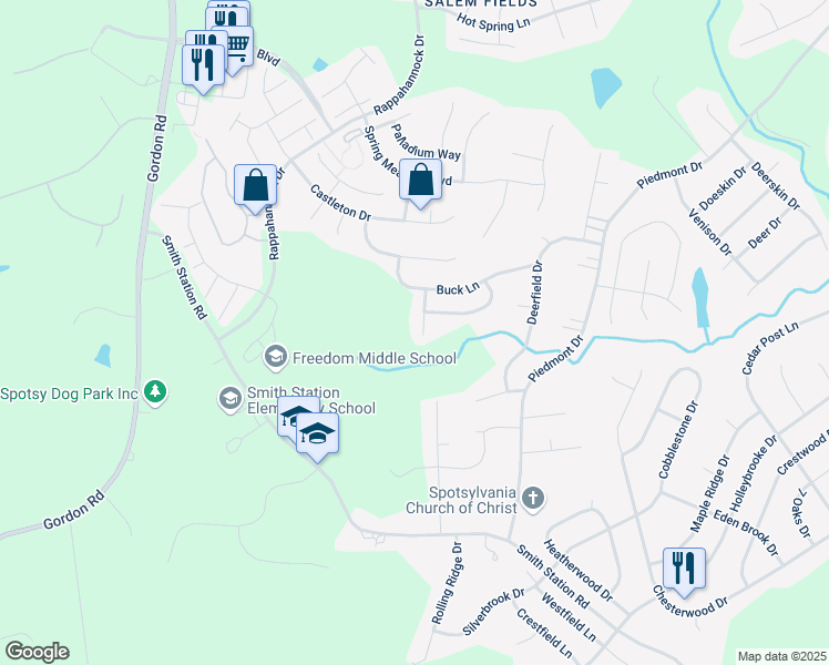 map of restaurants, bars, coffee shops, grocery stores, and more near 10902 Maranda Court in Fredericksburg