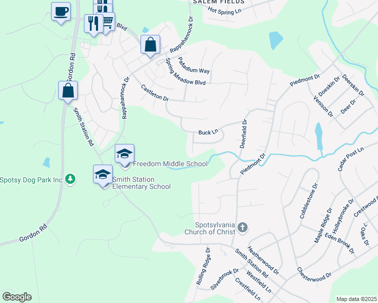 map of restaurants, bars, coffee shops, grocery stores, and more near 10902 Maranda Court in Fredericksburg