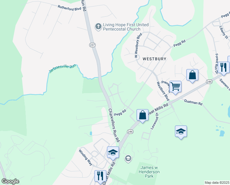 map of restaurants, bars, coffee shops, grocery stores, and more near 45975 Fox Chase Drive in St. Mary's County
