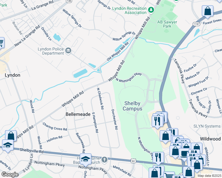 map of restaurants, bars, coffee shops, grocery stores, and more near 221 Dorchester Road in Louisville
