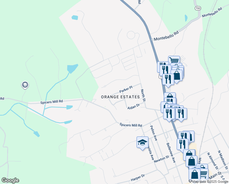 map of restaurants, bars, coffee shops, grocery stores, and more near 269 Parker Place in Orange