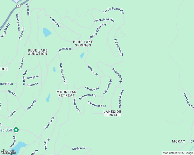 map of restaurants, bars, coffee shops, grocery stores, and more near 1497 Meadow Drive in Arnold