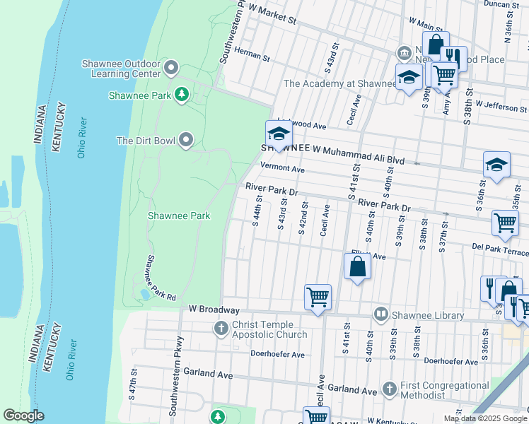 map of restaurants, bars, coffee shops, grocery stores, and more near 630 South 43rd Street in Louisville