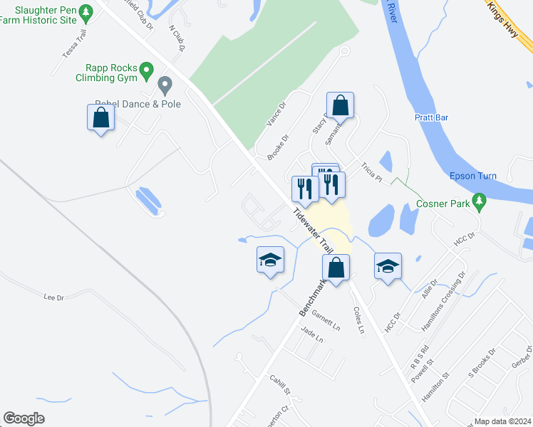 map of restaurants, bars, coffee shops, grocery stores, and more near 2809 Briarwood Lane in Fredericksburg