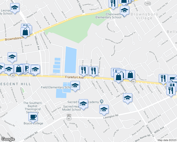 map of restaurants, bars, coffee shops, grocery stores, and more near 131 Blackburn Avenue in Louisville