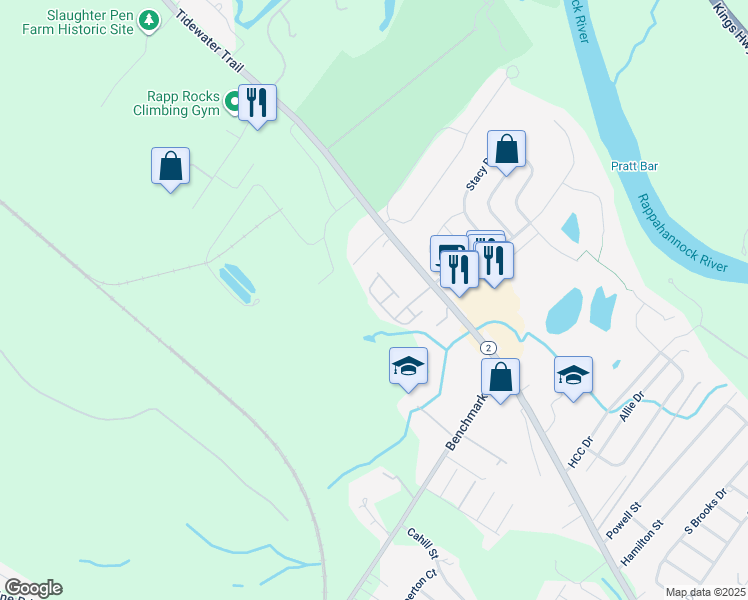 map of restaurants, bars, coffee shops, grocery stores, and more near 10920 Coreys Way in Fredericksburg