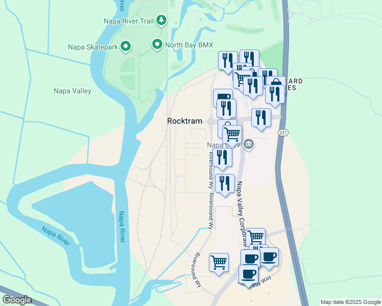 map of restaurants, bars, coffee shops, grocery stores, and more near 319 Flagship Drive in Napa