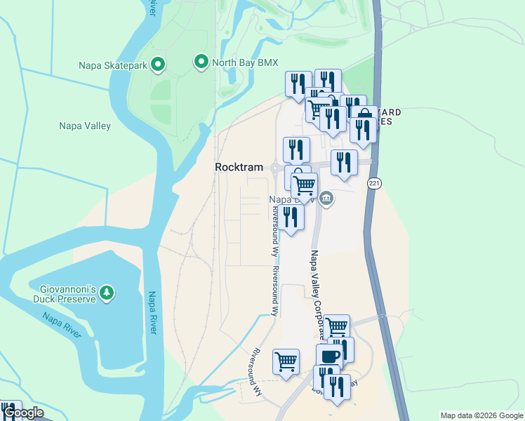 map of restaurants, bars, coffee shops, grocery stores, and more near 901 Kaiser Road in Napa