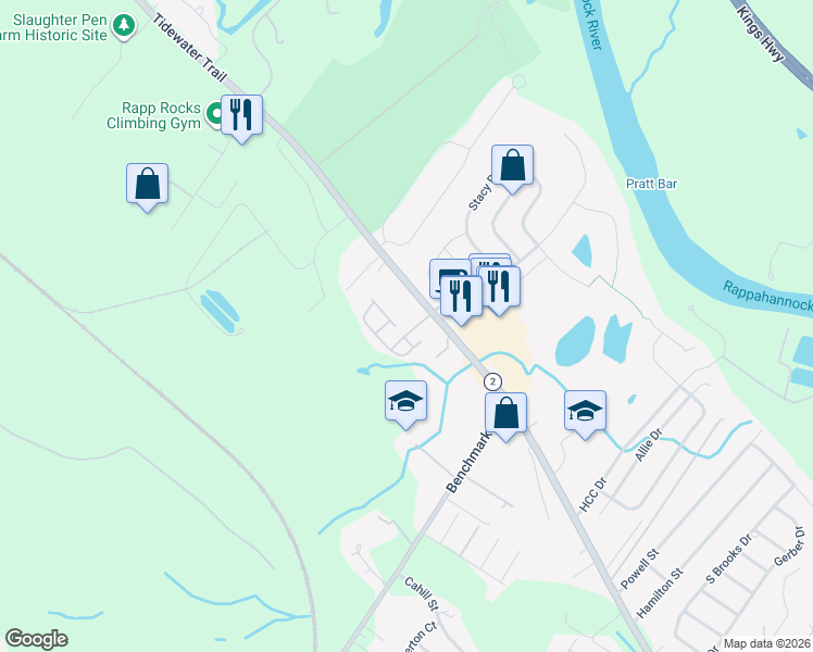 map of restaurants, bars, coffee shops, grocery stores, and more near 2801 Briarwood Lane in Fredericksburg