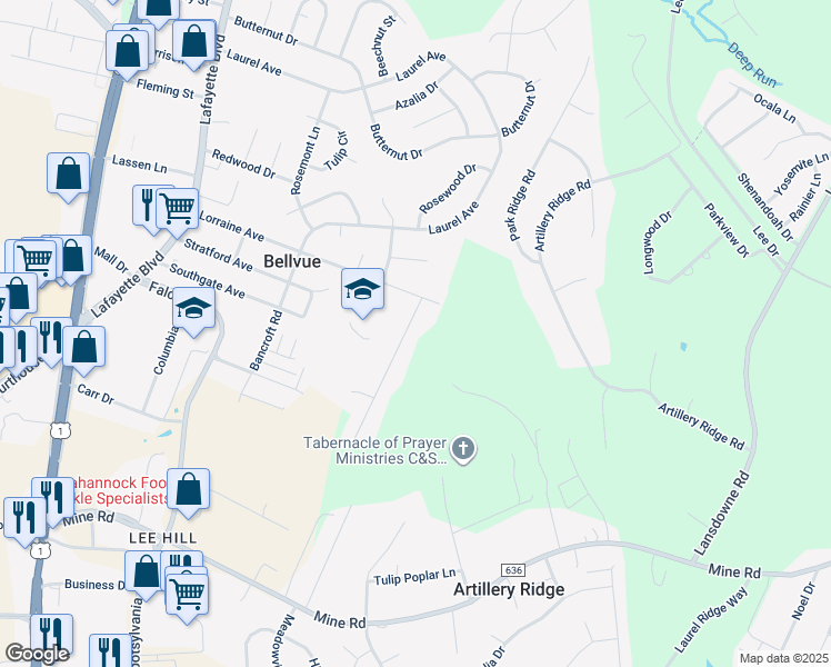 map of restaurants, bars, coffee shops, grocery stores, and more near 10817 Ann Davis Drive in Fredericksburg