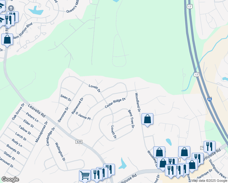 map of restaurants, bars, coffee shops, grocery stores, and more near 5311 Leavells Crossing Drive in Fredericksburg