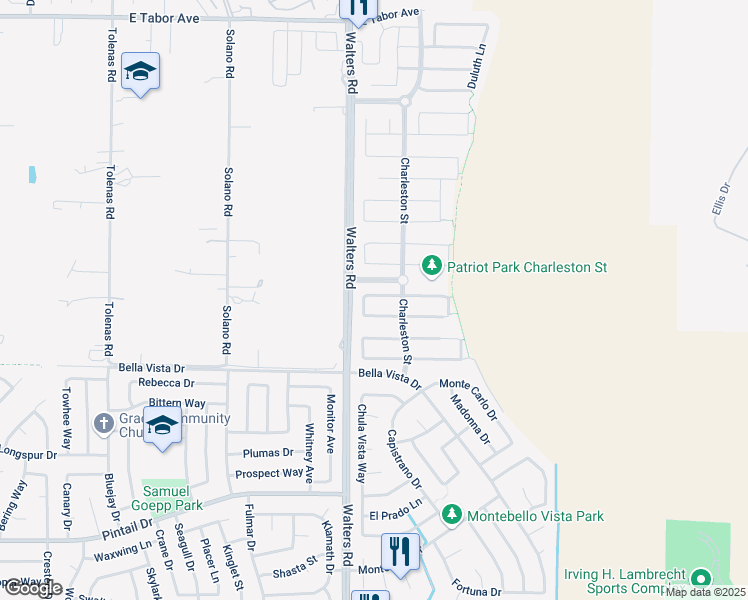 map of restaurants, bars, coffee shops, grocery stores, and more near 1767 Beale Circle in Suisun City