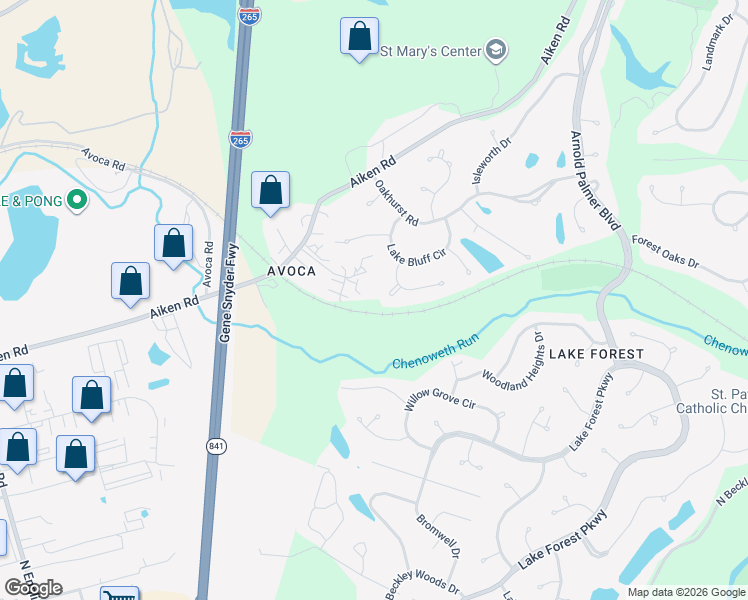 map of restaurants, bars, coffee shops, grocery stores, and more near 1204 Clear Meadow Place in Louisville