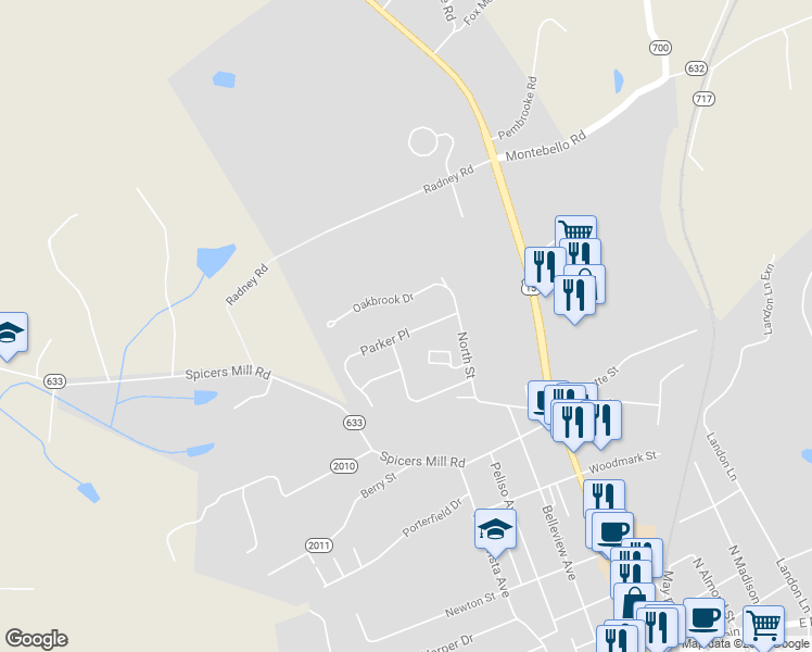 map of restaurants, bars, coffee shops, grocery stores, and more near 287 Parker Place in Orange