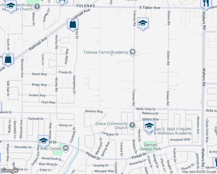 map of restaurants, bars, coffee shops, grocery stores, and more near 4380 Olive Avenue in Fairfield