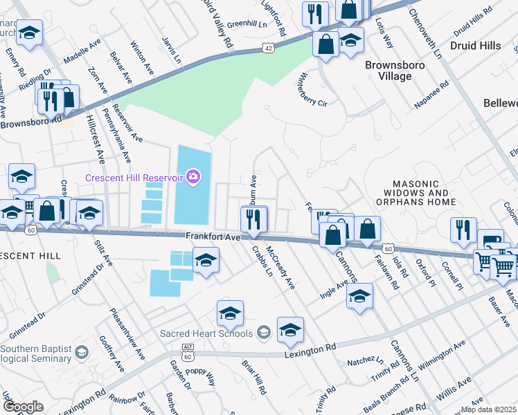 map of restaurants, bars, coffee shops, grocery stores, and more near 131 Blackburn Avenue in Louisville
