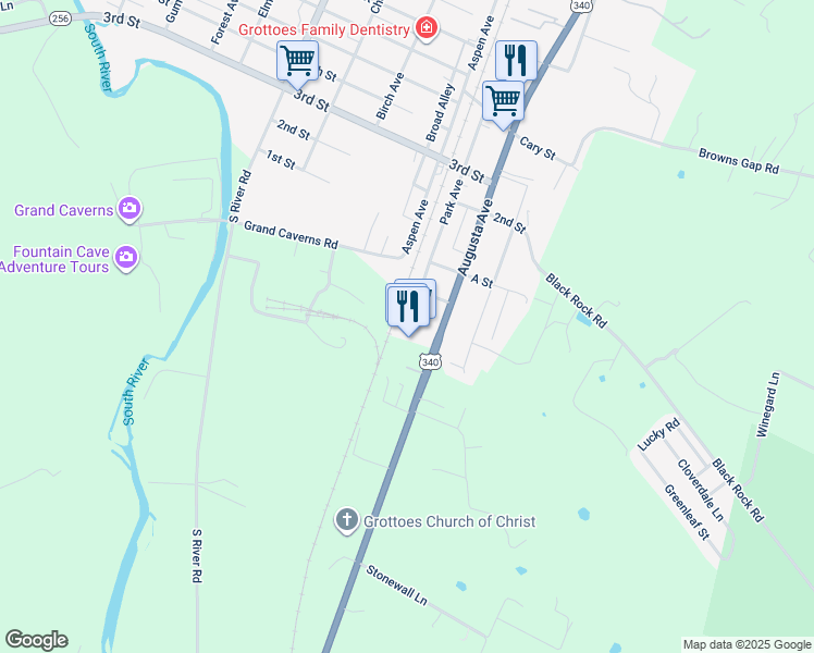 map of restaurants, bars, coffee shops, grocery stores, and more near 83 Augusta Avenue in Grottoes