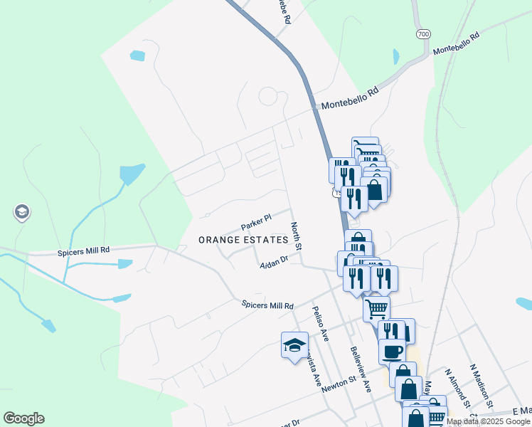 map of restaurants, bars, coffee shops, grocery stores, and more near 287 Parker Place in Orange