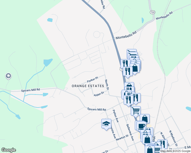 map of restaurants, bars, coffee shops, grocery stores, and more near 277 Parker Place in Orange