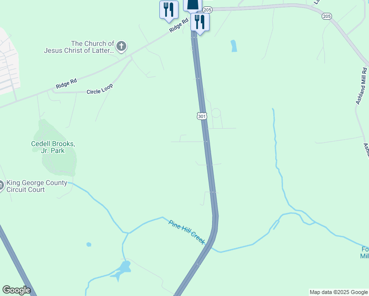 map of restaurants, bars, coffee shops, grocery stores, and more near 11440 Woodside Drive in King George