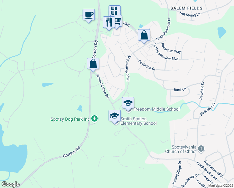 map of restaurants, bars, coffee shops, grocery stores, and more near 7200 Alpha Court in Fredericksburg
