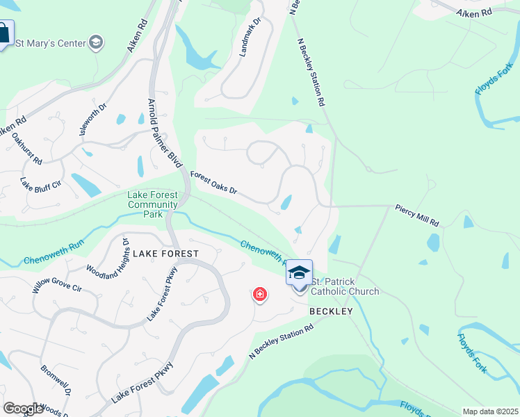 map of restaurants, bars, coffee shops, grocery stores, and more near 14810 Forest Oaks Drive in Louisville
