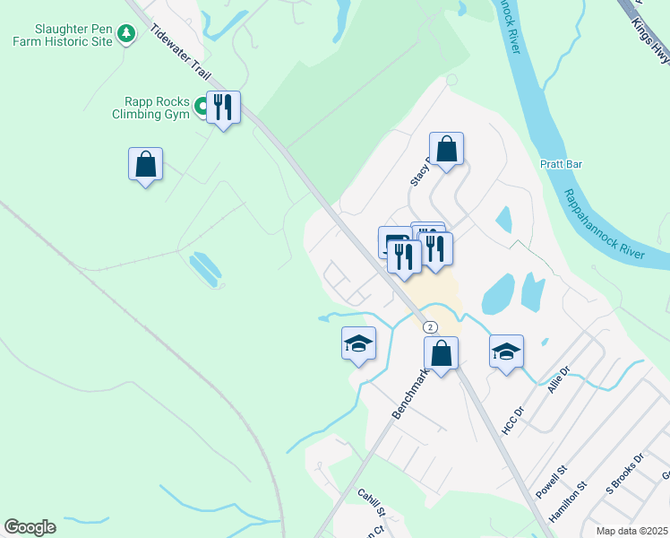 map of restaurants, bars, coffee shops, grocery stores, and more near 11011 Coreys Way in Fredericksburg