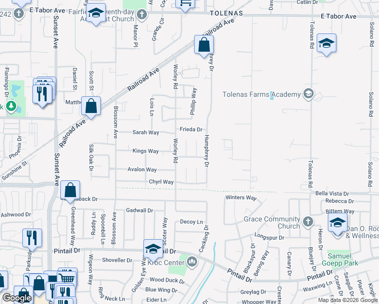 map of restaurants, bars, coffee shops, grocery stores, and more near 1203 Michael Ct in Suisun City