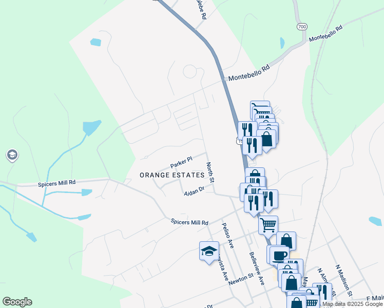 map of restaurants, bars, coffee shops, grocery stores, and more near 269 Parker Place in Orange