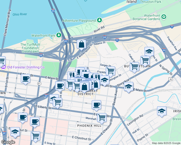 map of restaurants, bars, coffee shops, grocery stores, and more near 812 Branden Klayko Alley in Louisville