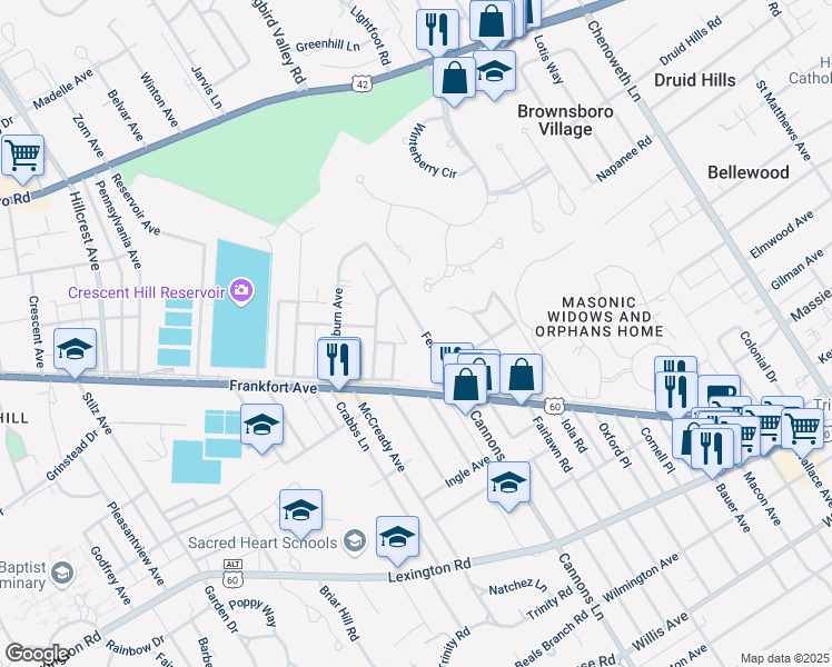 map of restaurants, bars, coffee shops, grocery stores, and more near 136 Fenley Avenue in Louisville