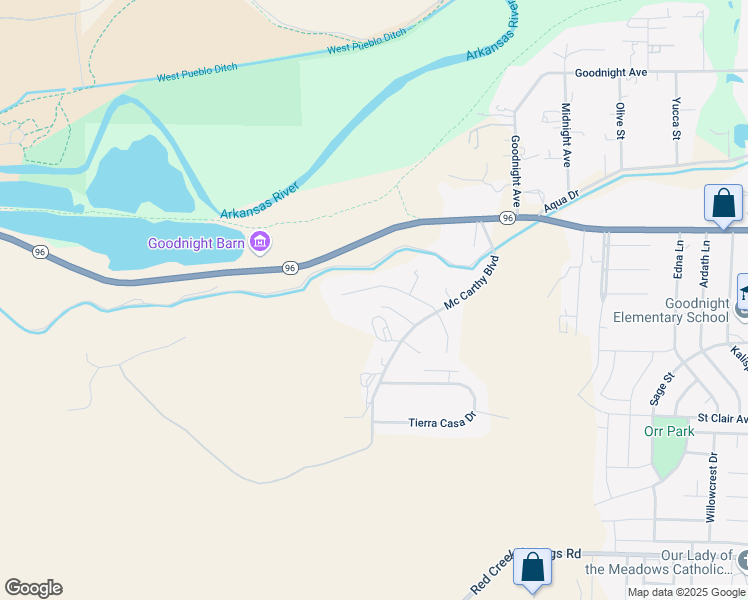 map of restaurants, bars, coffee shops, grocery stores, and more near 5434 Sagemoor Place in Pueblo