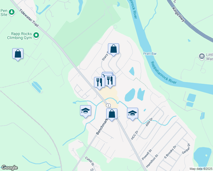 map of restaurants, bars, coffee shops, grocery stores, and more near 10871 Tidewater Trail in Fredericksburg