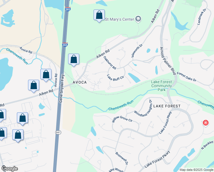 map of restaurants, bars, coffee shops, grocery stores, and more near 1204 Clear Meadow Place in Louisville