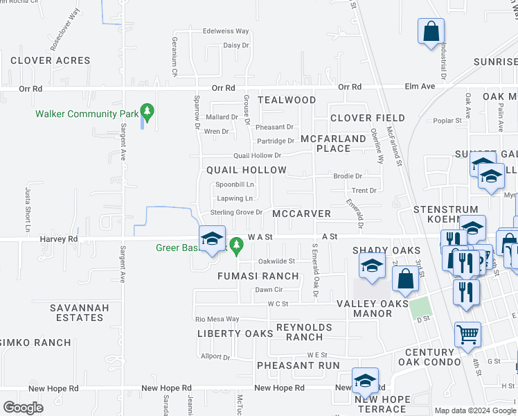 map of restaurants, bars, coffee shops, grocery stores, and more near 191 Sterling Grove Drive in Galt