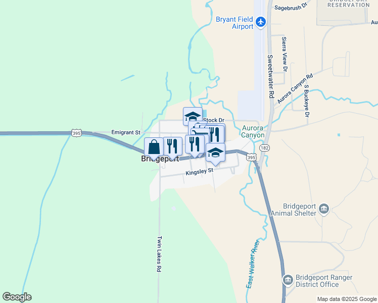 map of restaurants, bars, coffee shops, grocery stores, and more near School Street in Bridgeport