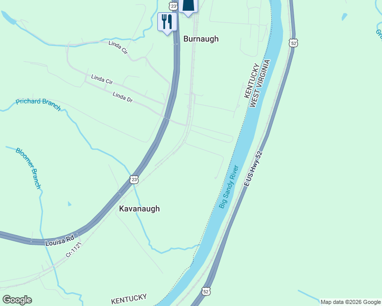 map of restaurants, bars, coffee shops, grocery stores, and more near Faulkner Road in Catlettsburg