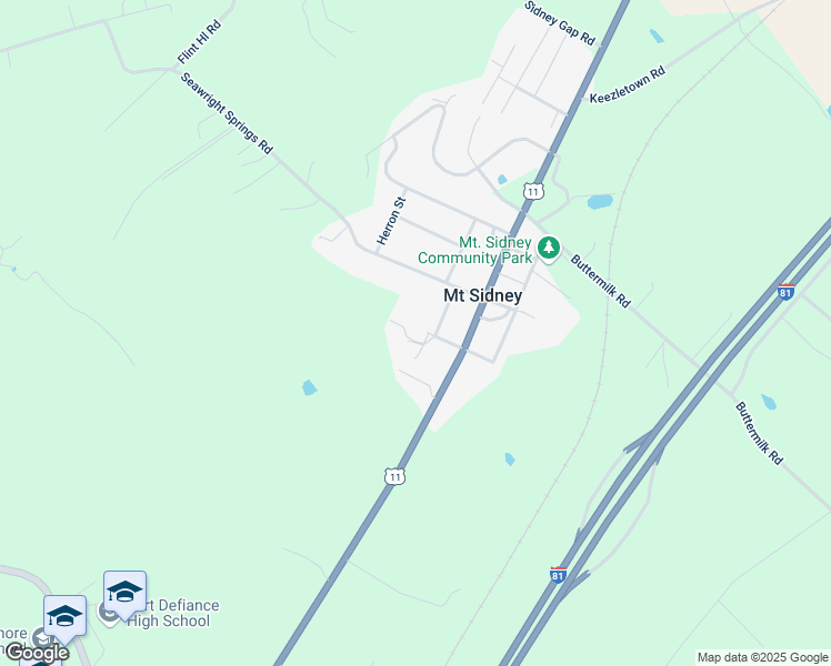 map of restaurants, bars, coffee shops, grocery stores, and more near 28 Mount Sidney School Lane in Mount Sidney