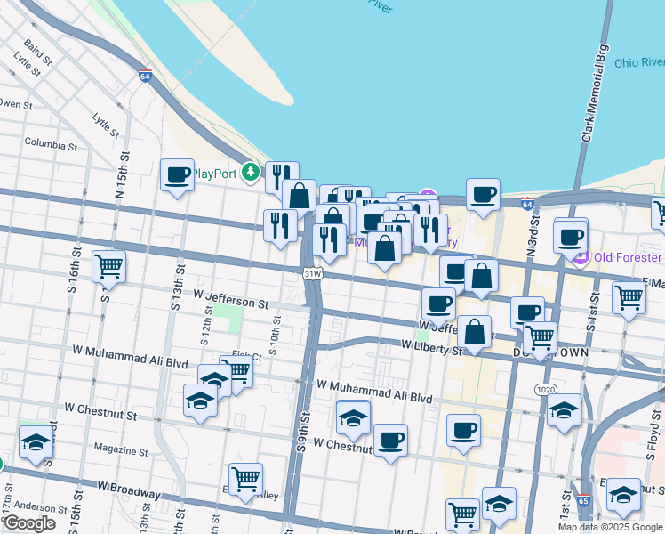 map of restaurants, bars, coffee shops, grocery stores, and more near 809 West Market Street in Louisville