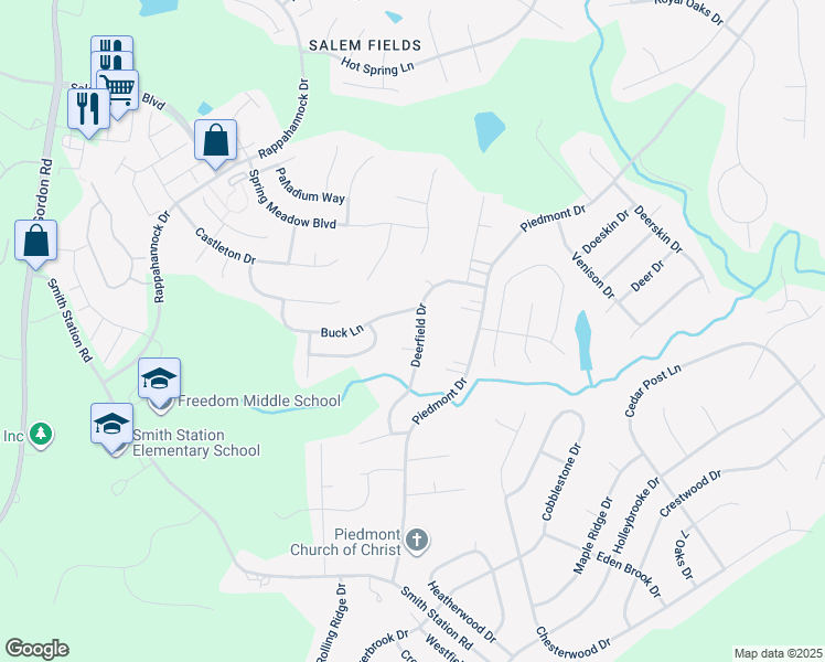 map of restaurants, bars, coffee shops, grocery stores, and more near 10920 Deerfield Drive in Fredericksburg