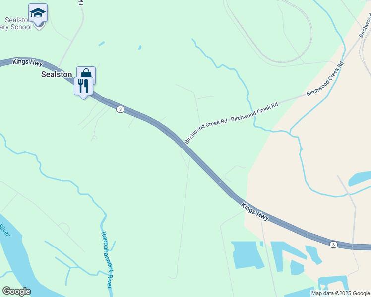 map of restaurants, bars, coffee shops, grocery stores, and more near 1438 Kings Highway in King George