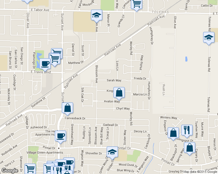 map of restaurants, bars, coffee shops, grocery stores, and more near 407 Kings Way in Suisun City