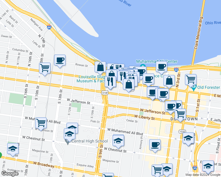 map of restaurants, bars, coffee shops, grocery stores, and more near 809 West Market Street in Louisville