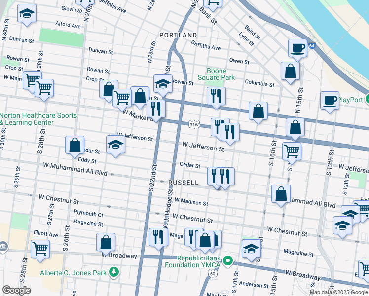 map of restaurants, bars, coffee shops, grocery stores, and more near 407 1/2 Doctor W. J. Hodge Street in Louisville