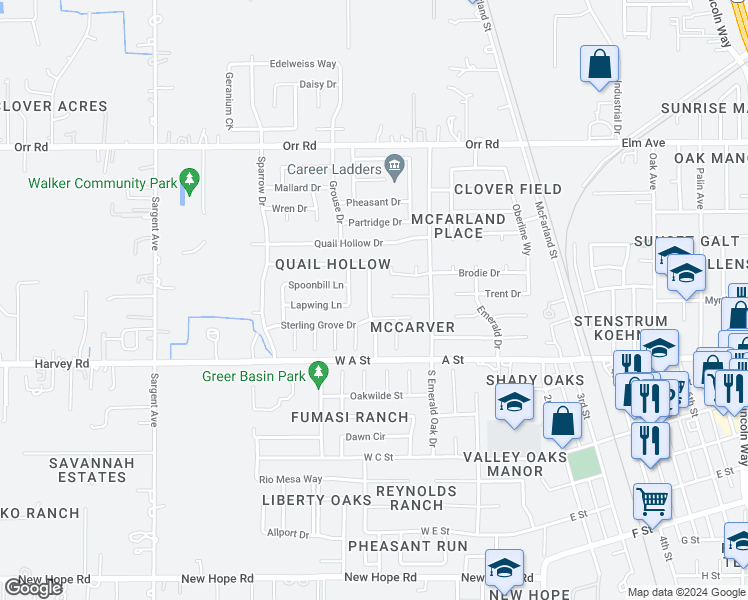 map of restaurants, bars, coffee shops, grocery stores, and more near 165 Sterling Oak Drive in Galt