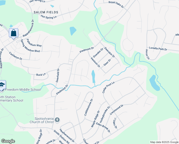 map of restaurants, bars, coffee shops, grocery stores, and more near 11106 Huntington Woods Circle in Fredericksburg
