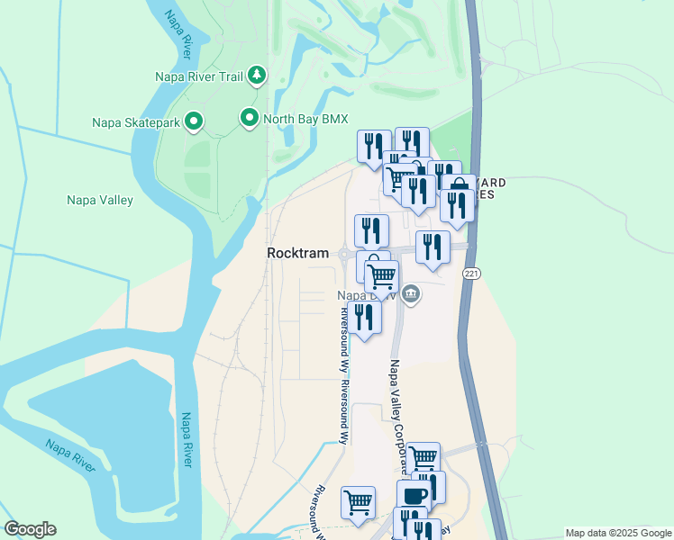 map of restaurants, bars, coffee shops, grocery stores, and more near 139 Compass Drive in Napa