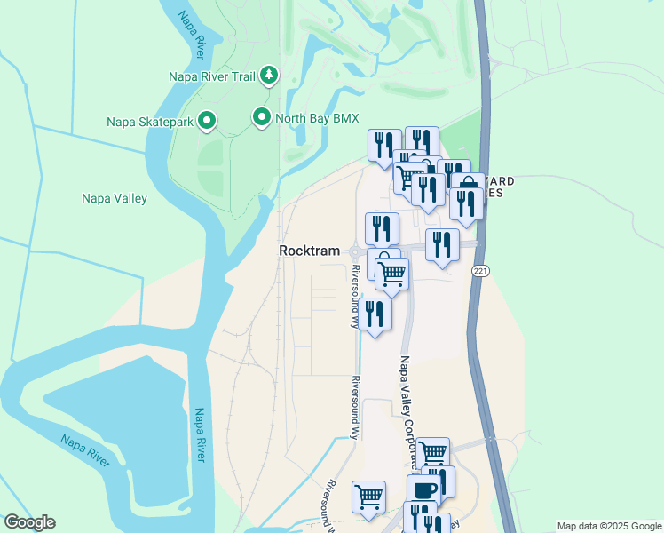 map of restaurants, bars, coffee shops, grocery stores, and more near 114 Compass Drive in Napa