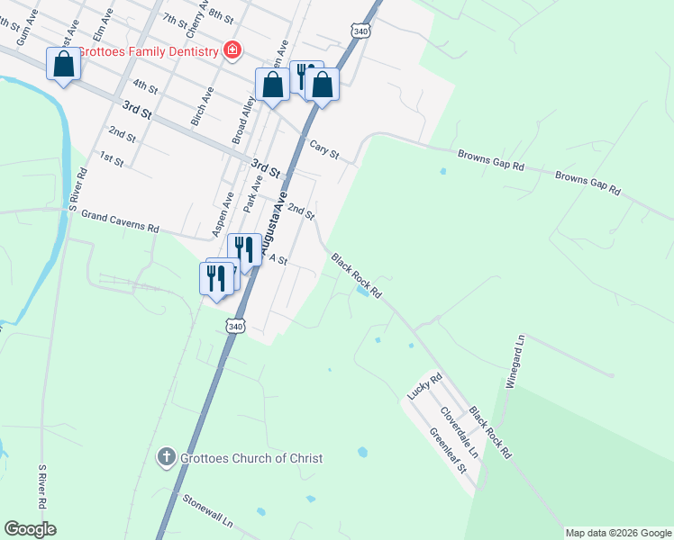 map of restaurants, bars, coffee shops, grocery stores, and more near 9443-9445 State Route 661 in Grottoes