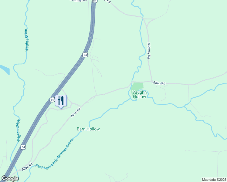 map of restaurants, bars, coffee shops, grocery stores, and more near County Road 54-58 in Miller County